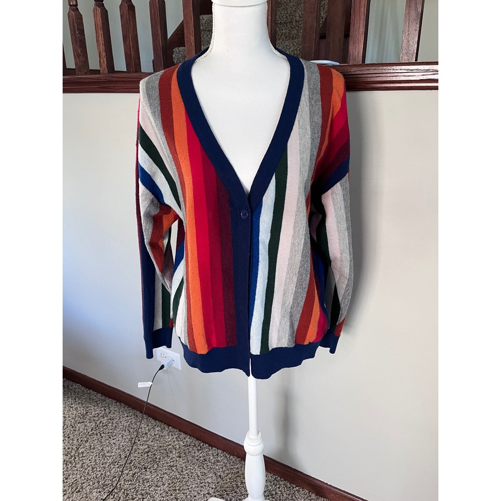 The Great Multi Color Striped Wool Blend V-Neck Cardigan Sweater Size 3 L